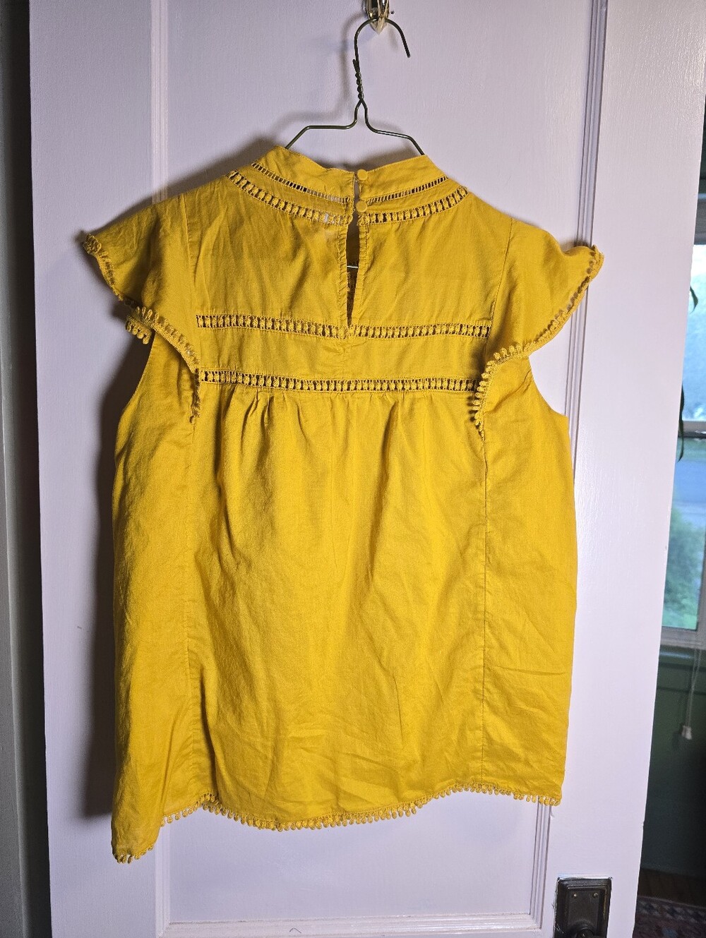 J. Crew Mustard Yellow Embroidered Flutter Sleeve Top Size XS - Picture 3 of 6